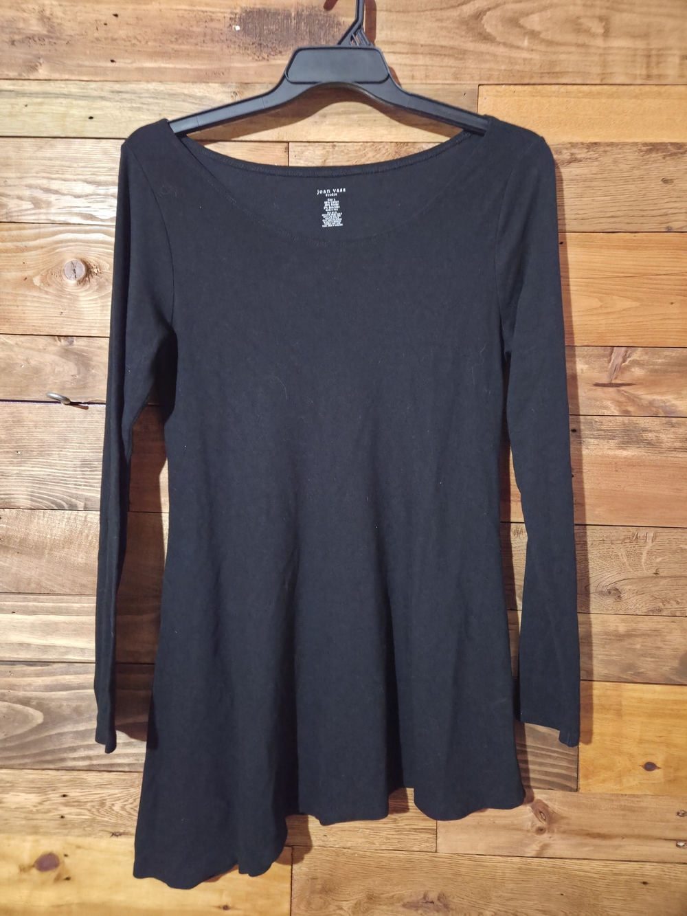 Black Minimalist Asymmetrical Tunic Top Long Sleeve Stretch L Modern